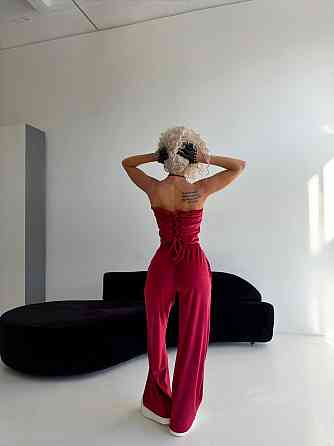 Жіночий велюровий костюм-трійка: кофта корсет і штани Бордовий, 42/46 Одеса