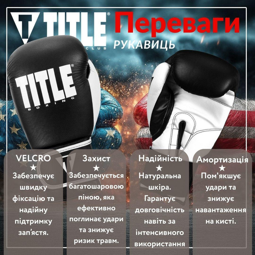 Боксерские перчатки TITLE Boxing Dynamic Strike Black/White 16 oz Киев - изображение 3
