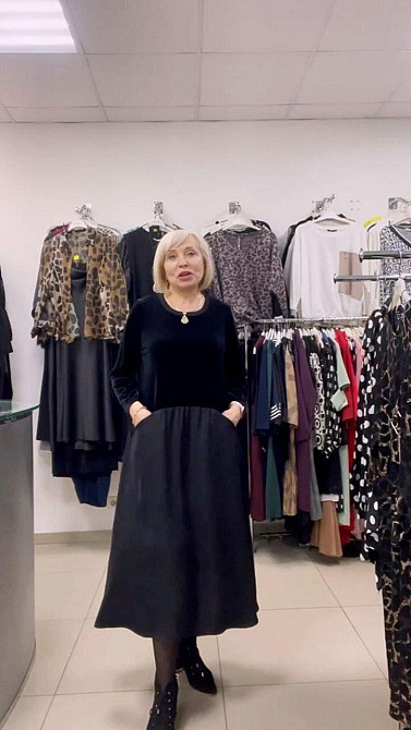 Жіноча стильна сукня батал вільного крою з кишенями дабл шовк + королівський велюр Одеса - фото 7