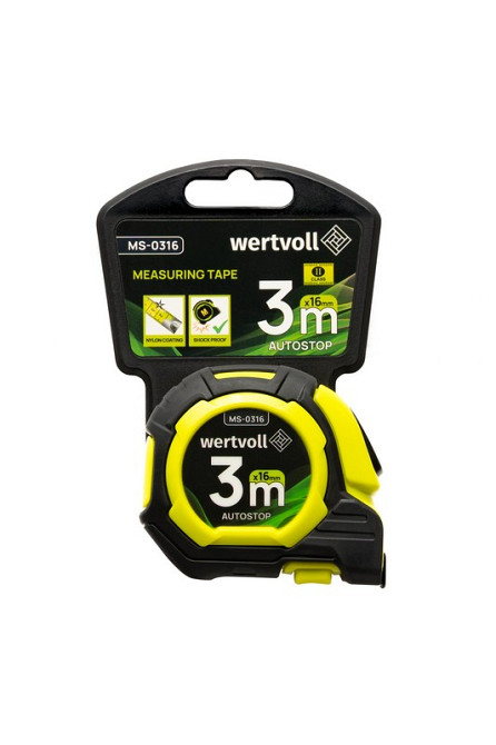 WERTVOLL Рулетка WERTVOLL 3 м×16 мм дві кнопки AUTOSTOP покриття TPR нейлонове покриття протико Київ - фото 7