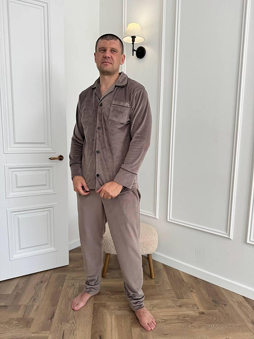 Піжама чоловіча велюрова на ґудзиках Мокко M Харків - фото 3