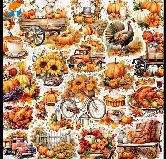 Набор осенних наклеек 50 шт – тыквы, цветы, фермерский стиль Киев