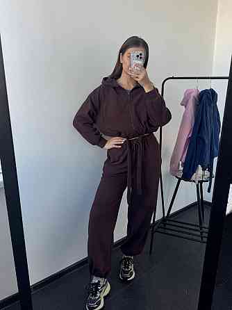 Женский теплый прогулочный костюм двойка: худи и брюки двусторонний полар флис Одесса