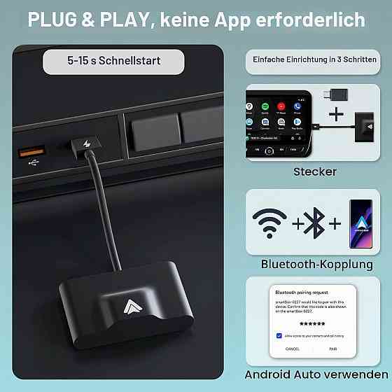 Бездротовий адаптер Android Auto USB/USB-C Wi-Fi Bluetooth для авто з дротовим Android Auto Київ