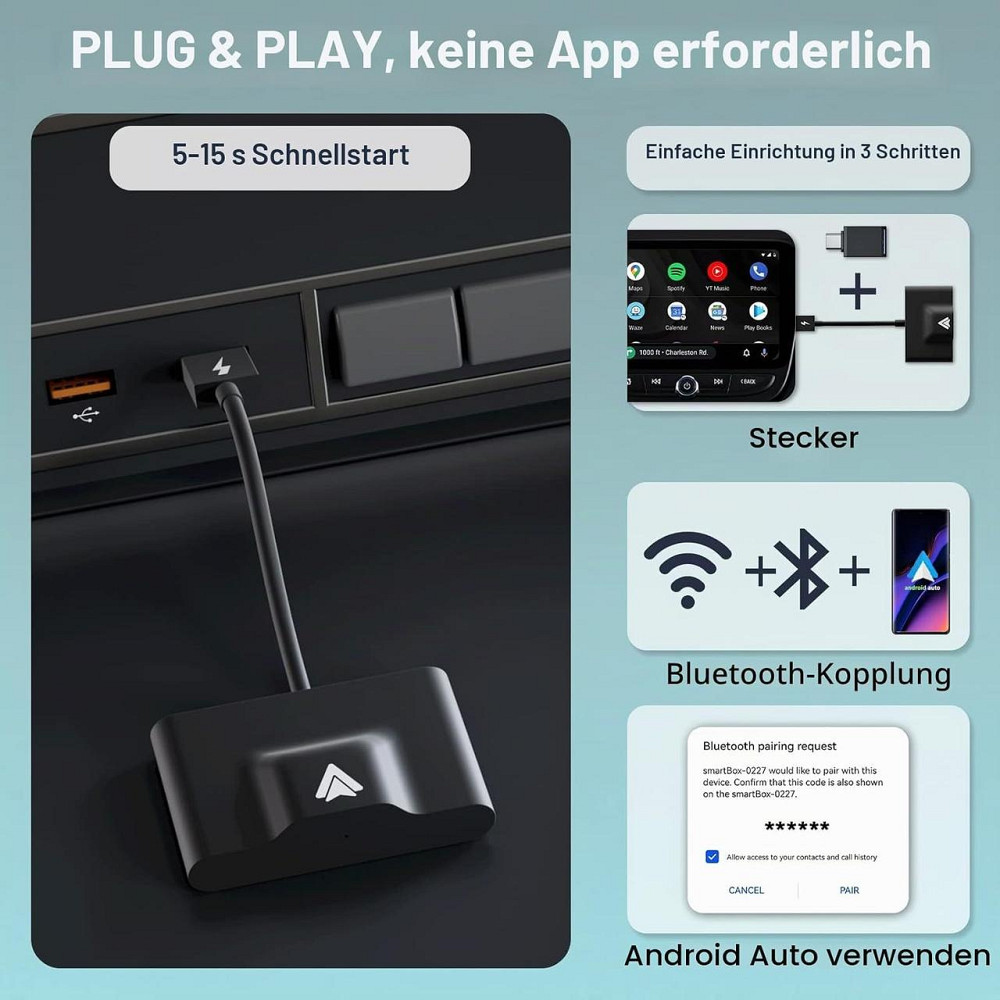 Беспроводной адаптер Android Auto USB/USB-C Wi-Fi Bluetooth для авто с проводным Android Auto Киев - изображение 3