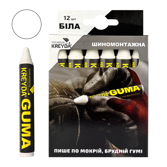 КРЕЙДА ВОСКОВА ДЛЯ МАРКУВАННЯ ПО ГУМІ (12шт), білий Павлоград
