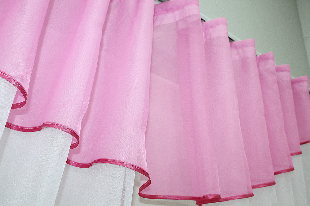 Кухонные шторы VR-Textil № 084к с ламбрекеном и подвязками белый с розовым 280х170 см (52-0251) Киев - изображение 5