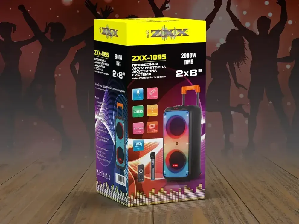 Акустична переносна колонка ZXX-1095 80Вт 2x8" TWS/FM/USB/TF/BT/REC/LED/MIC/ДК Одеса - фото 4