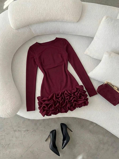 Жіноче стильне мініплаття з італійського трикотажу Бордо, 44/46 Одеса - фото 2