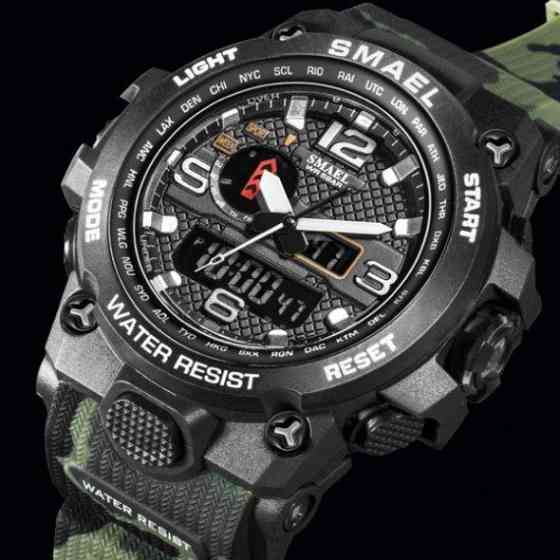Водостійкий тактичний кварцовий годинник Smael Tank black Вінниця