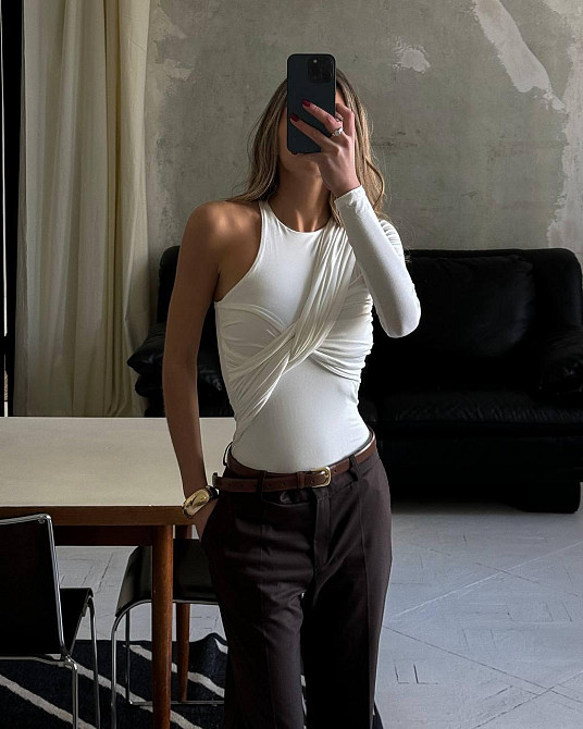 Женский стильный боди с драпировкой турецкая вискоза Молочный Одесса - изображение 2