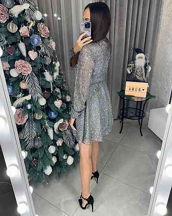 Жіноче святкова блискуча сукня міні з паєтками Сталевий, 42/46 Одеса