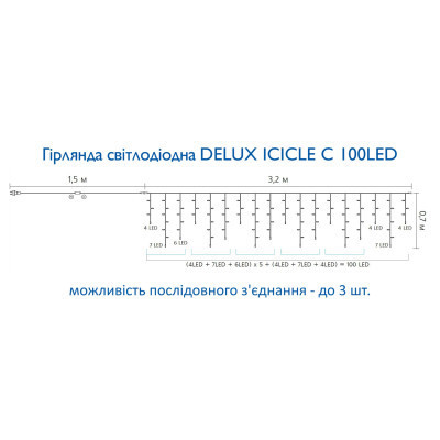Гірлянда Delux ICICLE С 100 LED 3.2х0.7 м Теплий білий/Прозорий IP20 (90015255) Вінниця - фото 4