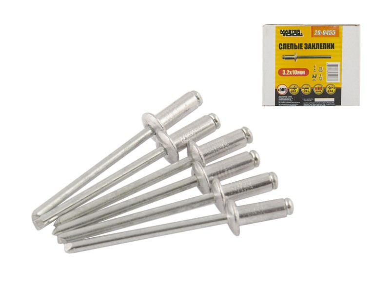 Заклепки алюмінієві витяжні MASTERTOOL 3.2х10.00 мм 500 шт 20-0455 Коломия - фото 2