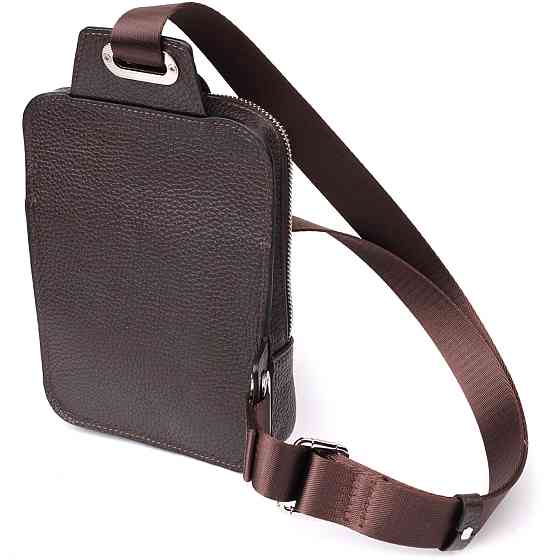 Прямоугольная сумка бананка из зернистой натуральной кожи Коричневая (GRANDE PELLE) Киев