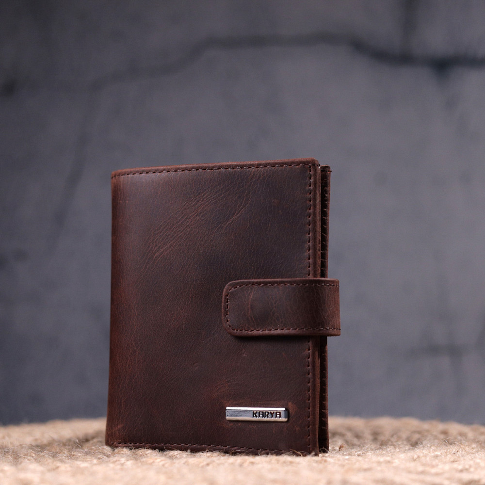 Небольшой мужской кошелек в винтажной коже KARYA 21387 Коричневый Киев - изображение 3