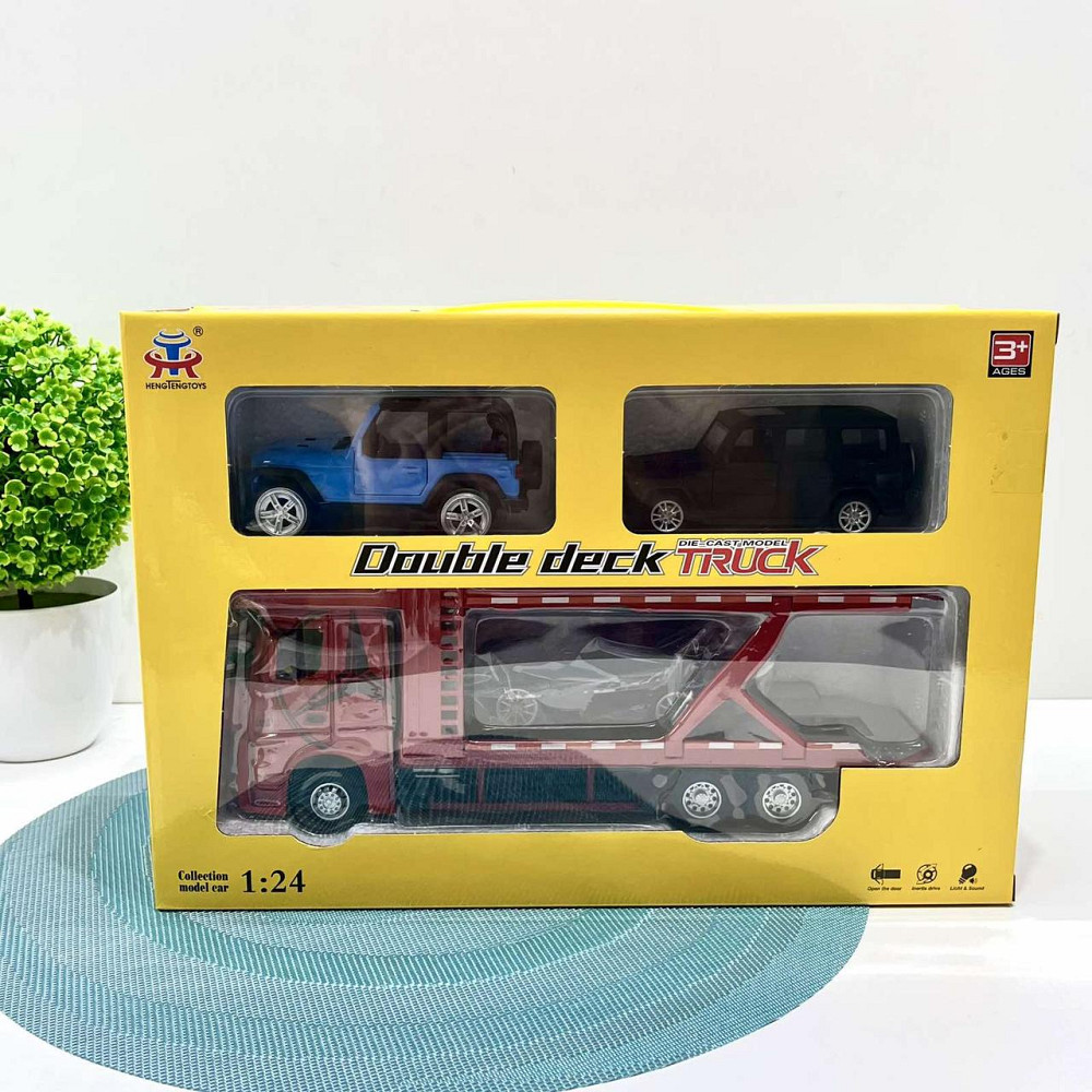 Автовоз Mercedes Actros з машинками світлові та звукові ефекти масштаб 1:24 Червоний (53522-46) Чернігів - фото 2