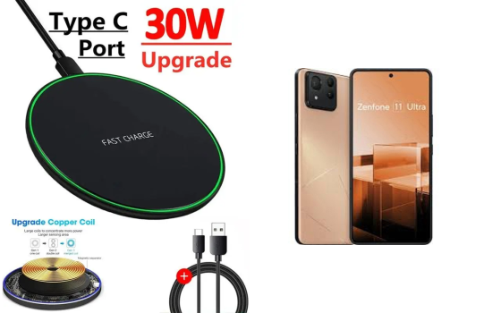 Беспроводное зарядное устройство Copper до 30W для ASUS ZenFone 11 Ultra, USB-C, LED Киев