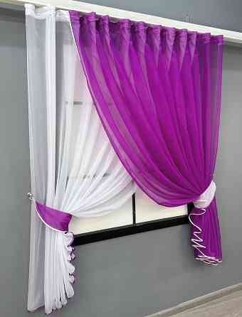 Кухонные шторки VR-Textil № 060к «Дуэт» с подвязками фуксия с белым 330х170 см (52-1206) Киев