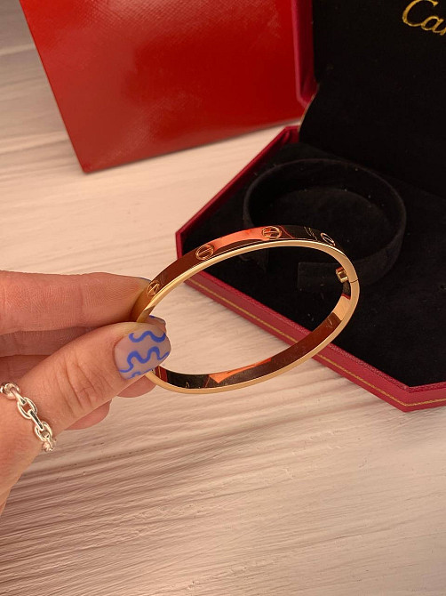 Браслет Cartier, покриття рожевим золотом AU750 / Красива подарункова упаковка - коробочка з оксамитом та пакет Одеса - фото 3