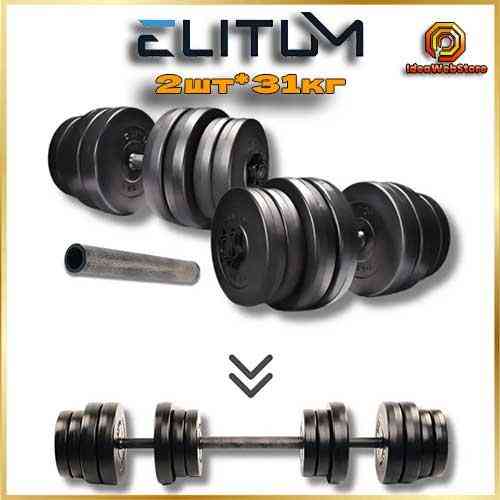 Гантели Elitum 2х31 кг с удлинителем грифа для штанги, наборные, для дома и зала Киев