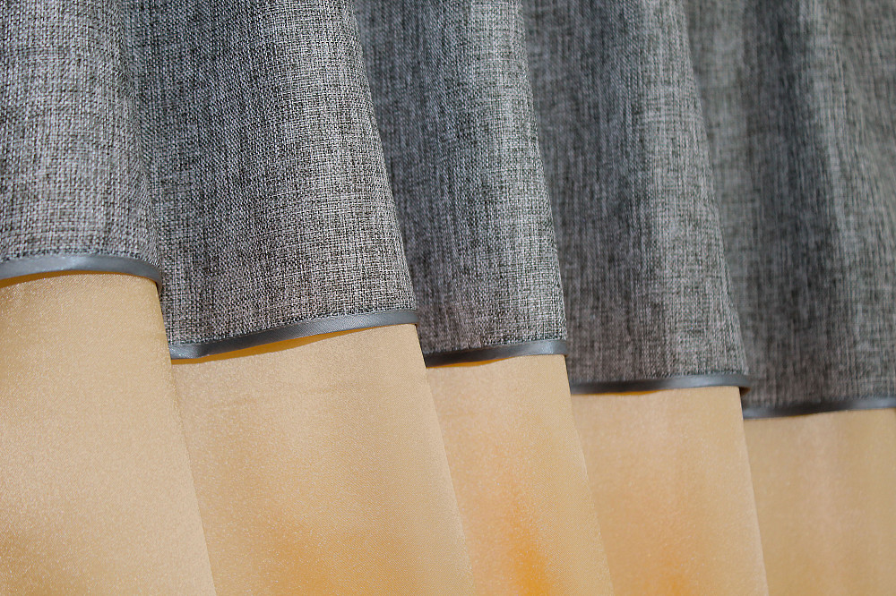 Кухонные шторы VR-Textil № 073к с ламбрекеном и подхватами персиковый с серым 265х170 см (52-0193) Киев - изображение 4