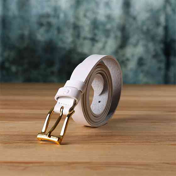 Стильний тонкий шкіряний ремінь для жінок GRANDE PELLE 22948 Білий Київ