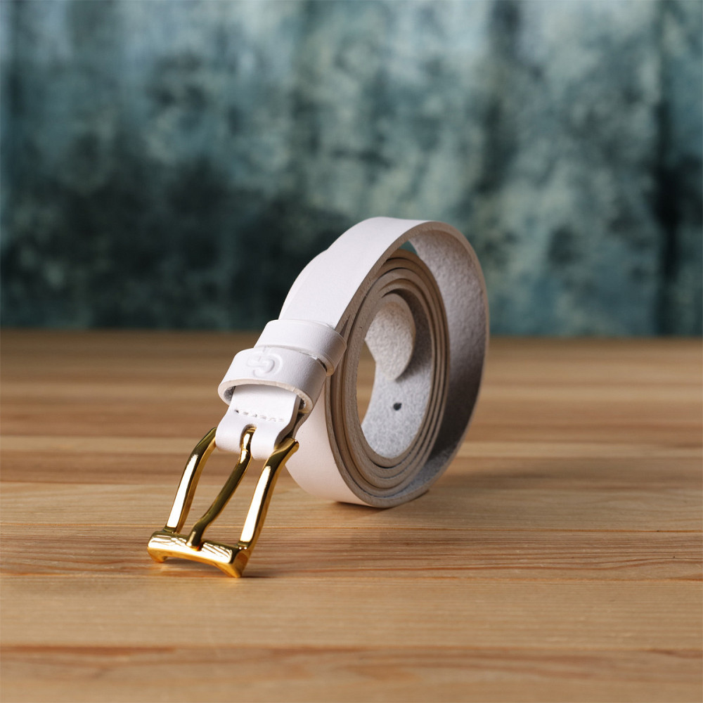 Стильний тонкий шкіряний ремінь для жінок GRANDE PELLE 22948 Білий Київ - фото 3