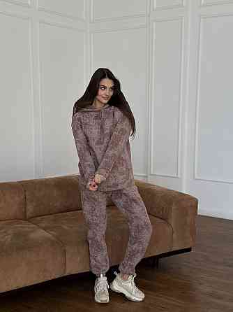 Теплий спортивний костюм жіночий мармуровий принт на флісі Бежевий XXL/XXXL Харків