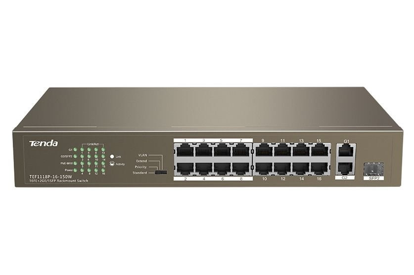 Коммутатор TENDA TEF1118P-16-150W (16xFE PoE, 1xGE/SFP, 135Вт max) Харків - фото 8