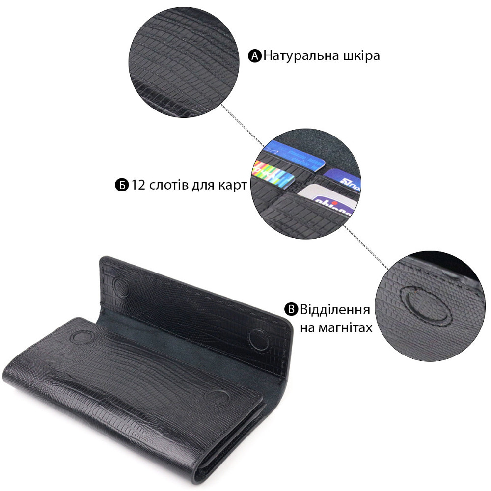 Фактурный вместительный женский кошелек из натуральной кожи CANPELLINI 21664 Черный Киев - изображение 4