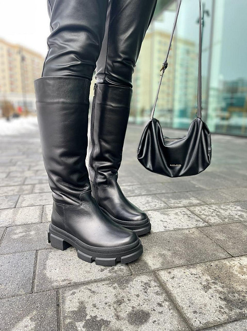 Шкіряні чоботи жіночі зимові на низькому ходу чорні 11/260 / Чоботи на зиму р. 37, 39 Коломия - фото 10