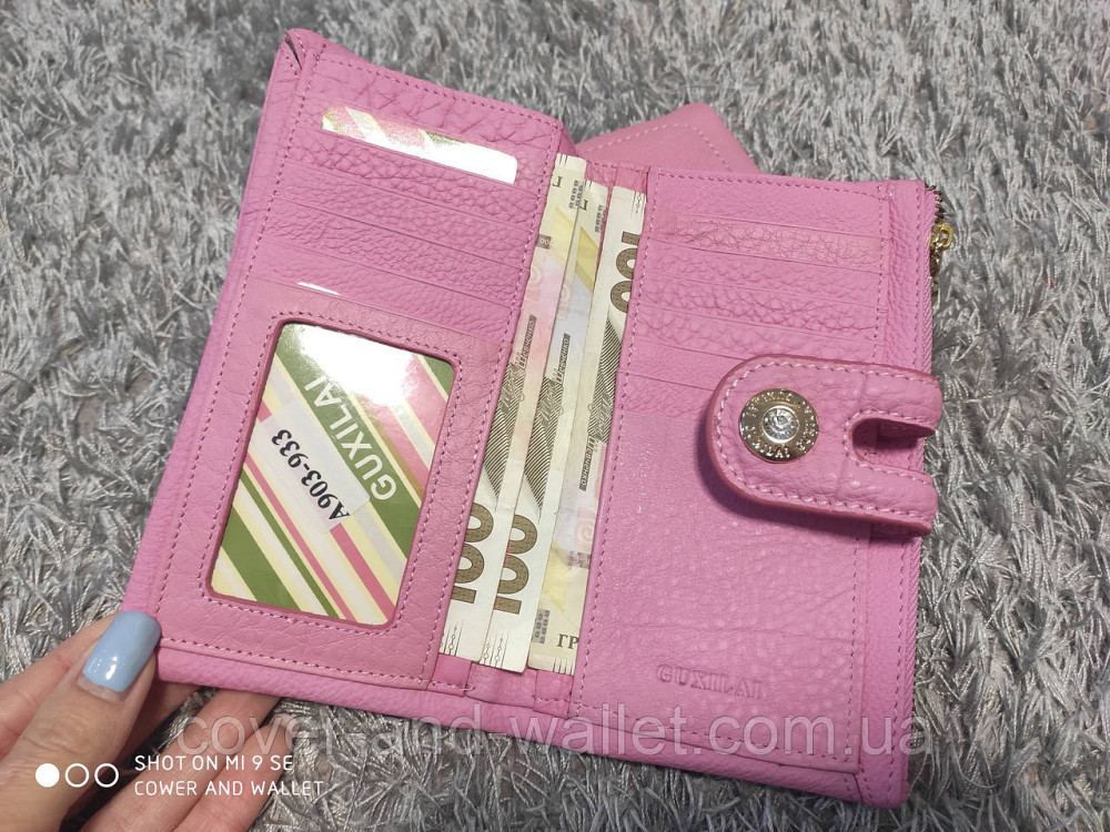 Гарний рожевий жіночий шкіряний гаманець на кнопці та змійці Guxilai Київ - фото 3