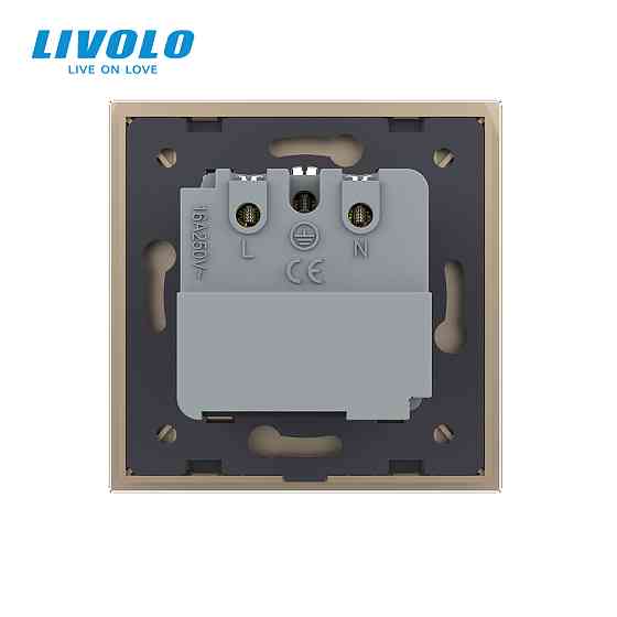 Радіокерована (дистанційна) розетка з пультом LIVOLO, золота, з заземленням та захисними шторками, керування зі смартфона, Alexa, Google Home, 16А 230 Коломия