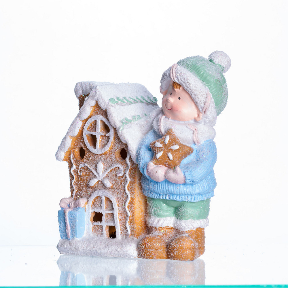 Новорічна декоративна фігурка з підсвіткою 15×8×16 см Новорічний декор Дитина з будиночком з порцеляни CR-6-3 Коломия - фото 2