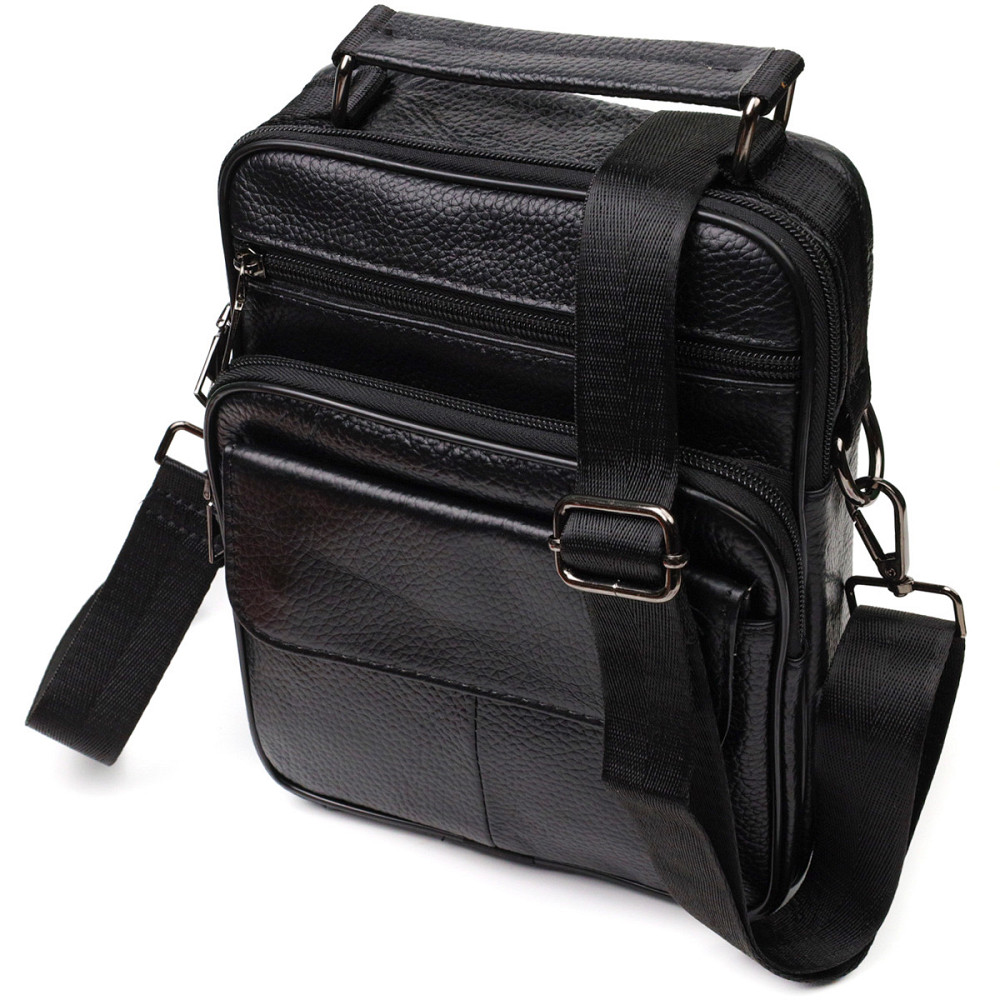 Цікава вертикальна чоловіча сумка з натуральної шкіри Чорна (Vintage) Київ - фото 11