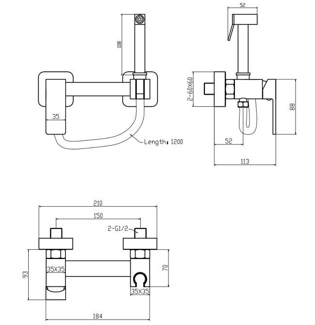 Змішувач для гігієнічного душу Zerix FTK-222 Graphite з лійкою (Колір графіт) (ZX5843) Київ - фото 2