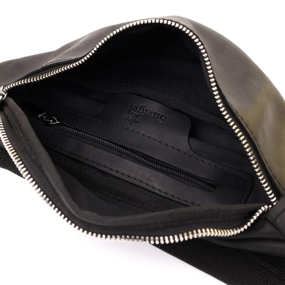 Надійна сумка бананка для чоловіків із вінтажної натуральної шкіри Shvigel 23138 Чорний Київ - фото 7