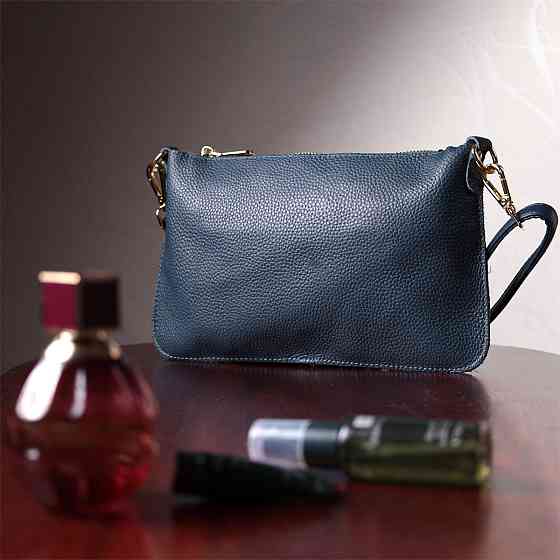 Трендова жіноча сумка-клатч із двома ременями з натуральної шкіри Vintage 22646 Синя Київ