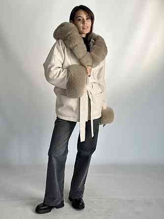 Пончо женское с мехом капюшон и манжеты Бежевый 46/48 Харьков