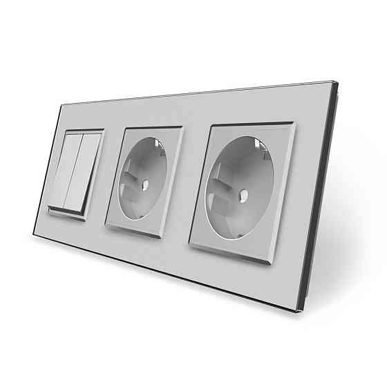 LIVOLO Двоклавішний вимикач з подвійною розеткою Livolo сірий скло (VL-C7C2EUK2-15) Коломия