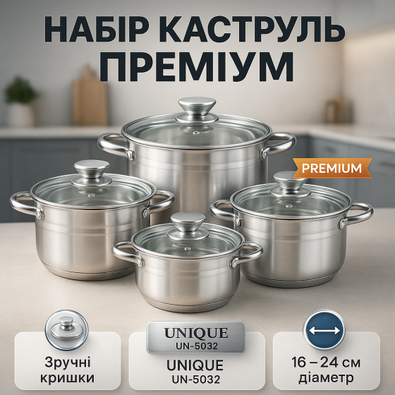 Кастрюли с прозрачными крышками, Набор кастрюль для приготовления с крышками, Комплект кастрюль MZ-49 Львов