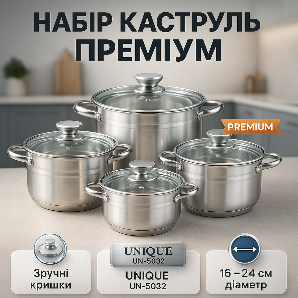 Набір каструль з неприлипним покриттям, Модні набори посуду, Набір каструль з жаростійкою кришкою MZ-49 Львів - фото 5
