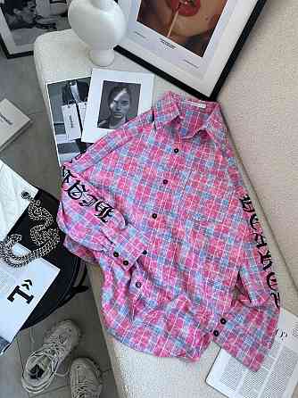 Жіноча стильна сорочка оверсайз у клітинку турецька фланель Рожевий Одеса