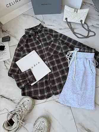 Женский стильный прогулочный костюм двойка: рубашка и штаны фланель + двунитка Шоколад, 42/46 Одесса