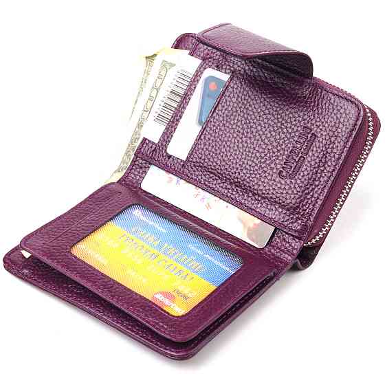 Практичное вертикальное портмоне для женщин с монетницей на молнии из натуральной кожи флотар CANPELLINI 21601 Фиолетовое Киев