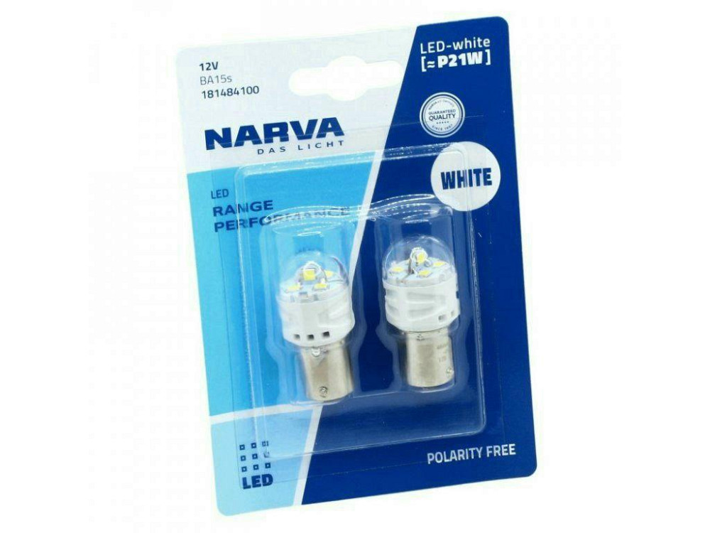 Комплект світлодіодних ламп NARVA 18148B2 P21W LED Range Performance 12V BA15s WHITE 6000K (2 шт) Харків - фото 2