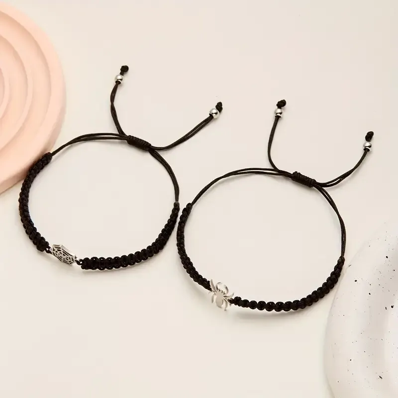 Парные браслеты «Паук и Паутинка» — шнур макраме, черный/красный, регулируемые Киев - изображение 4