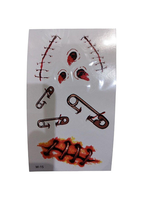 Наклейки тату для Хелловіну булавка та рани 10 на 6 см червоний Київ - фото 1