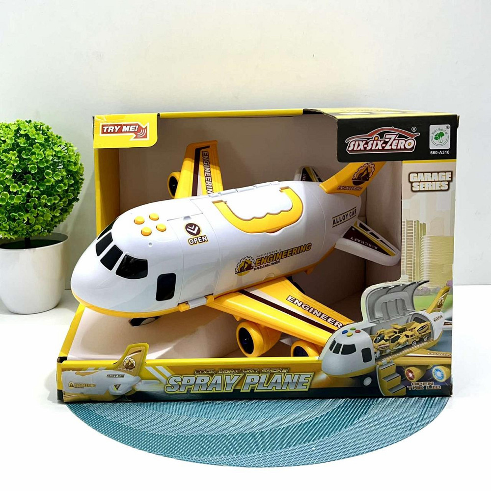 Літак вантажний звук підсвічування парогенератор інерція гумові колеса масштаб 1:64 Жовтий (660 A-311) Чернігів - фото 2